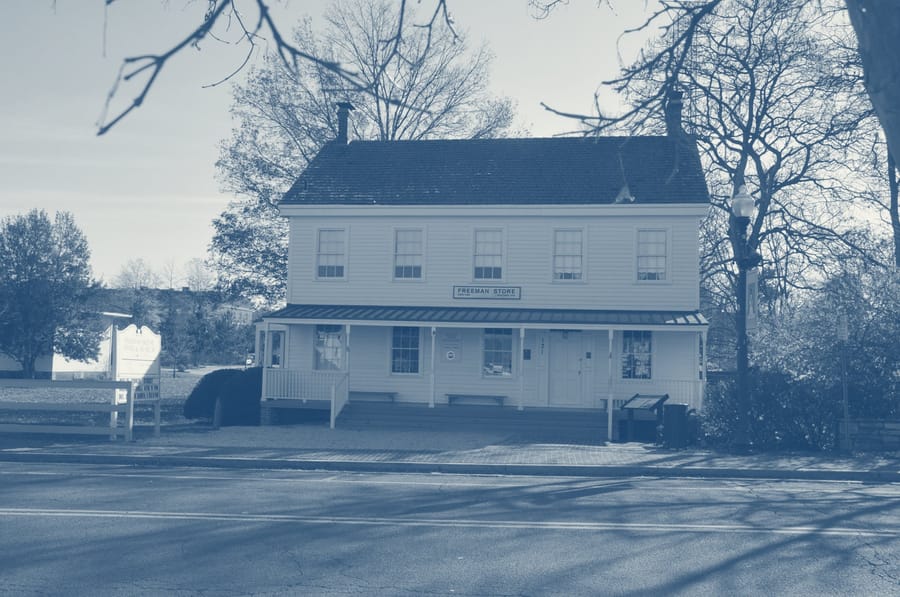 The white clapboard Freeman Store on Church Street
